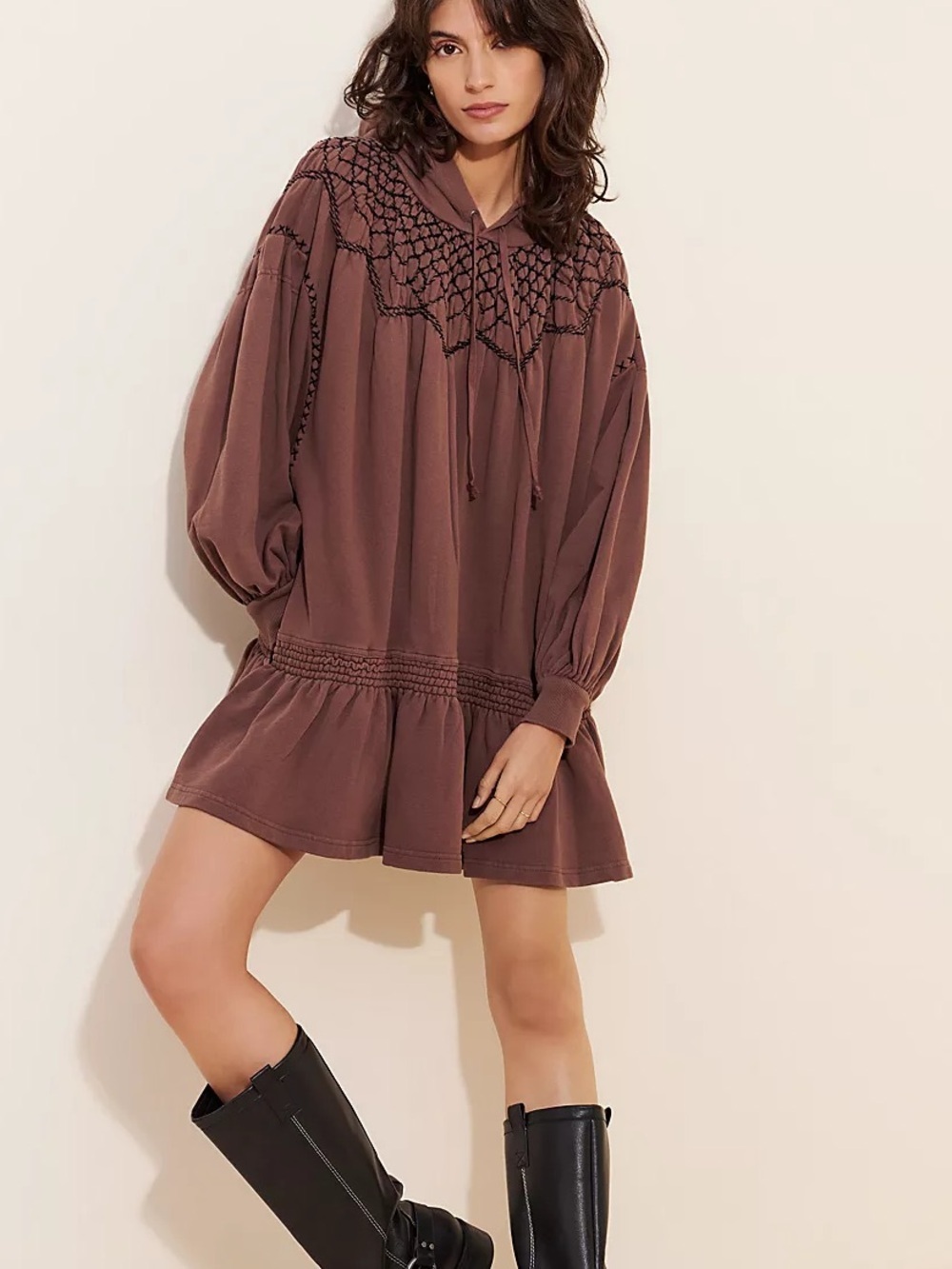 Free People Marty Smocked Hooded Dress/Tunic NWOT - Picture 8 of 13